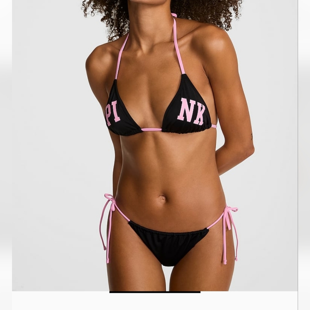 2 Pc Set Nwt Pink Brand Black Bikini top With Some Padding An Bottoms. Read Post